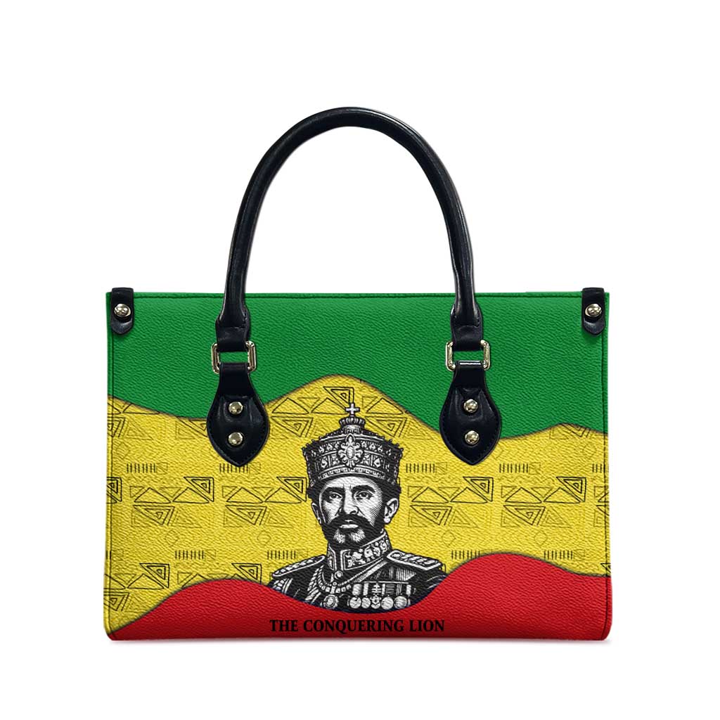 Haile Selassie I Leather Bag Ethiopia Lion of Judah and Conquering Lion Pattern Tribute - African Pride