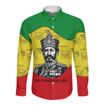 Haile Selassie I Long Sleeve Button Shirt Ethiopia Lion of Judah and Conquering Lion Pattern Tribute - African Pride