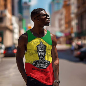 Haile Selassie I Men Tank Top Ethiopia Lion of Judah and Conquering Lion Pattern Tribute - African Pride