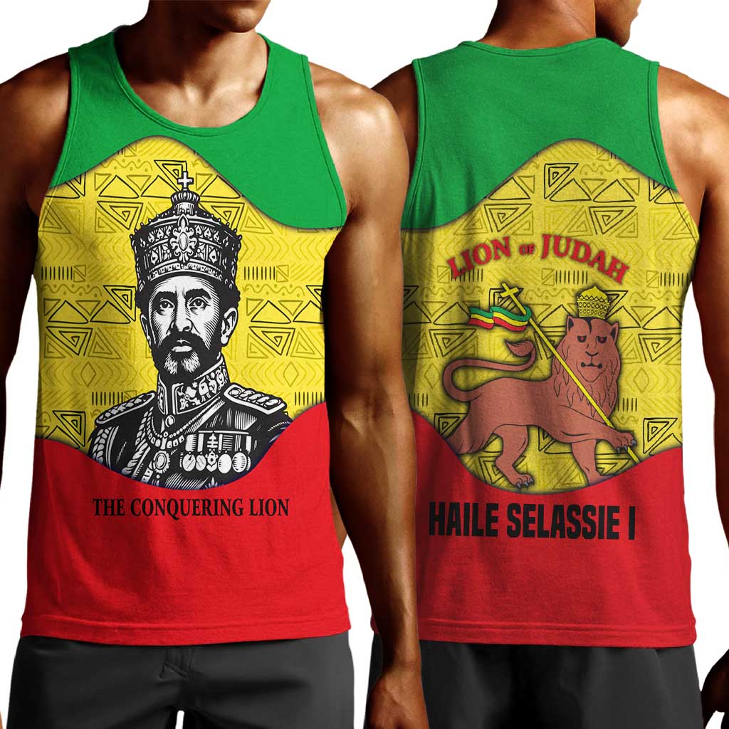 Haile Selassie I Men Tank Top Ethiopia Lion of Judah and Conquering Lion Pattern Tribute - African Pride