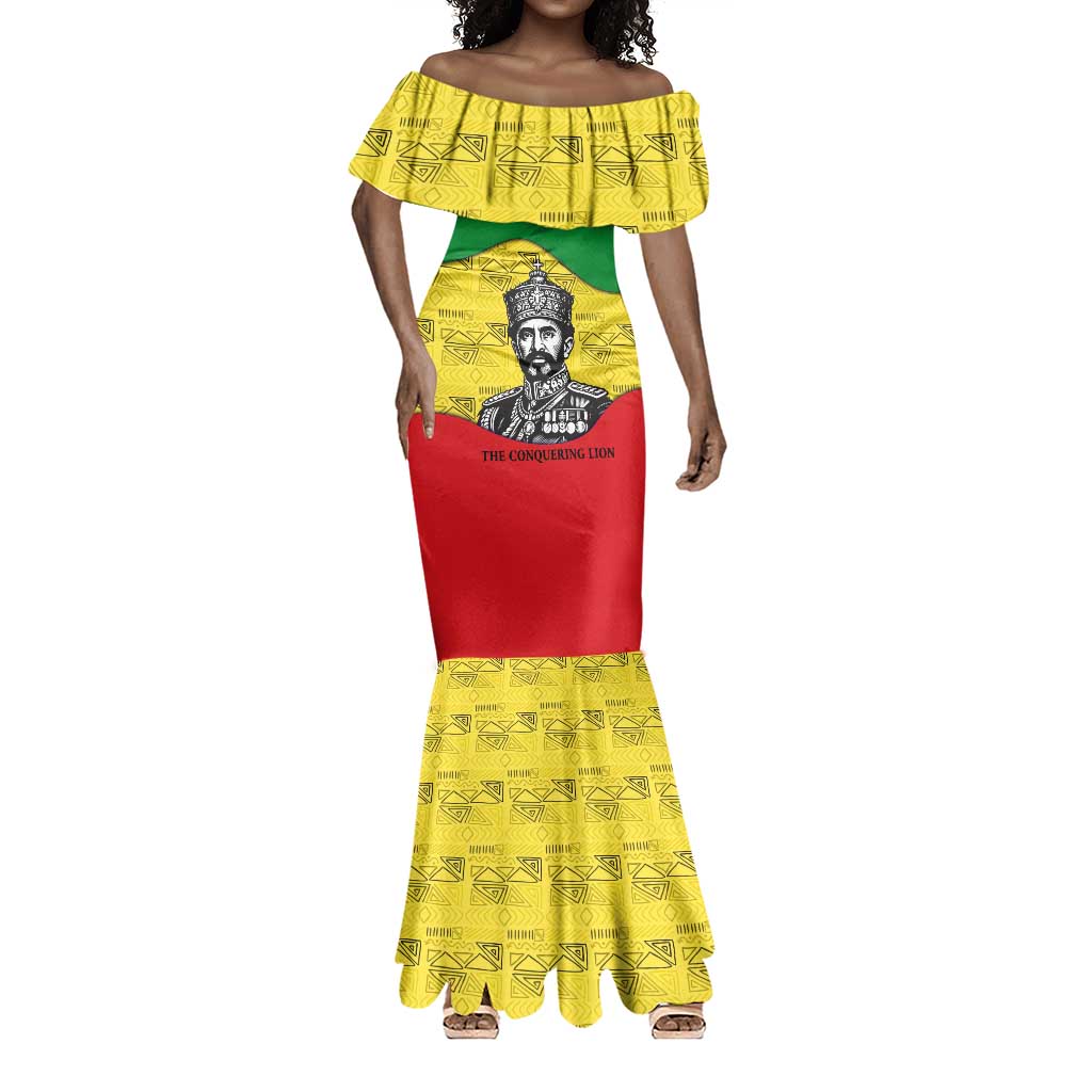 Haile Selassie I Mermaid Dress Ethiopia Lion of Judah and Conquering Lion Pattern Tribute - African Pride