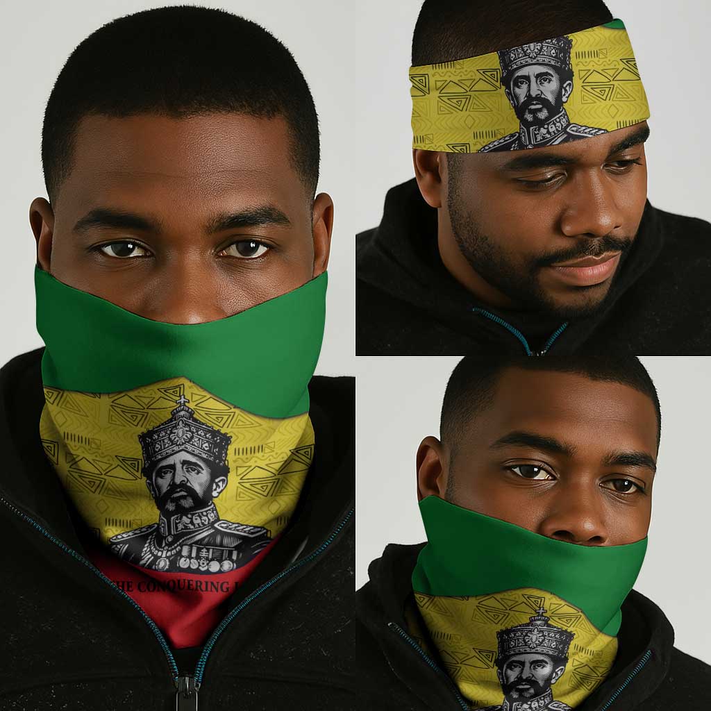 Haile Selassie I Neck Gaiter Ethiopia Lion of Judah and Conquering Lion Pattern Tribute - African Pride