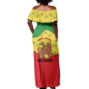 Haile Selassie I Off Shoulder Maxi Dress Ethiopia Lion of Judah and Conquering Lion Pattern Tribute - African Pride