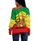 Haile Selassie I Off Shoulder Sweater Ethiopia Lion of Judah and Conquering Lion Pattern Tribute - African Pride