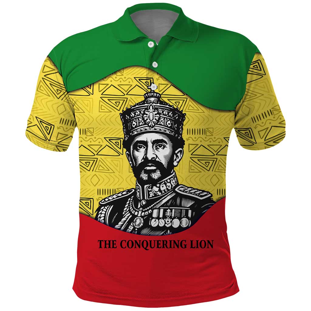 Haile Selassie I Polo Shirt Ethiopia Lion of Judah and Conquering Lion Pattern Tribute - African Pride