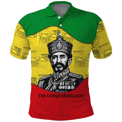 Haile Selassie I Polo Shirt Ethiopia Lion of Judah and Conquering Lion Pattern Tribute - African Pride
