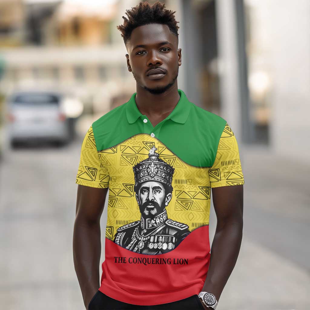 Haile Selassie I Polo Shirt Ethiopia Lion of Judah and Conquering Lion Pattern Tribute - African Pride