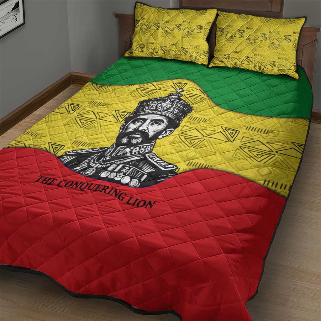 Haile Selassie I Quilt Bed Set Ethiopia Lion of Judah and Conquering Lion Pattern Tribute - African Pride