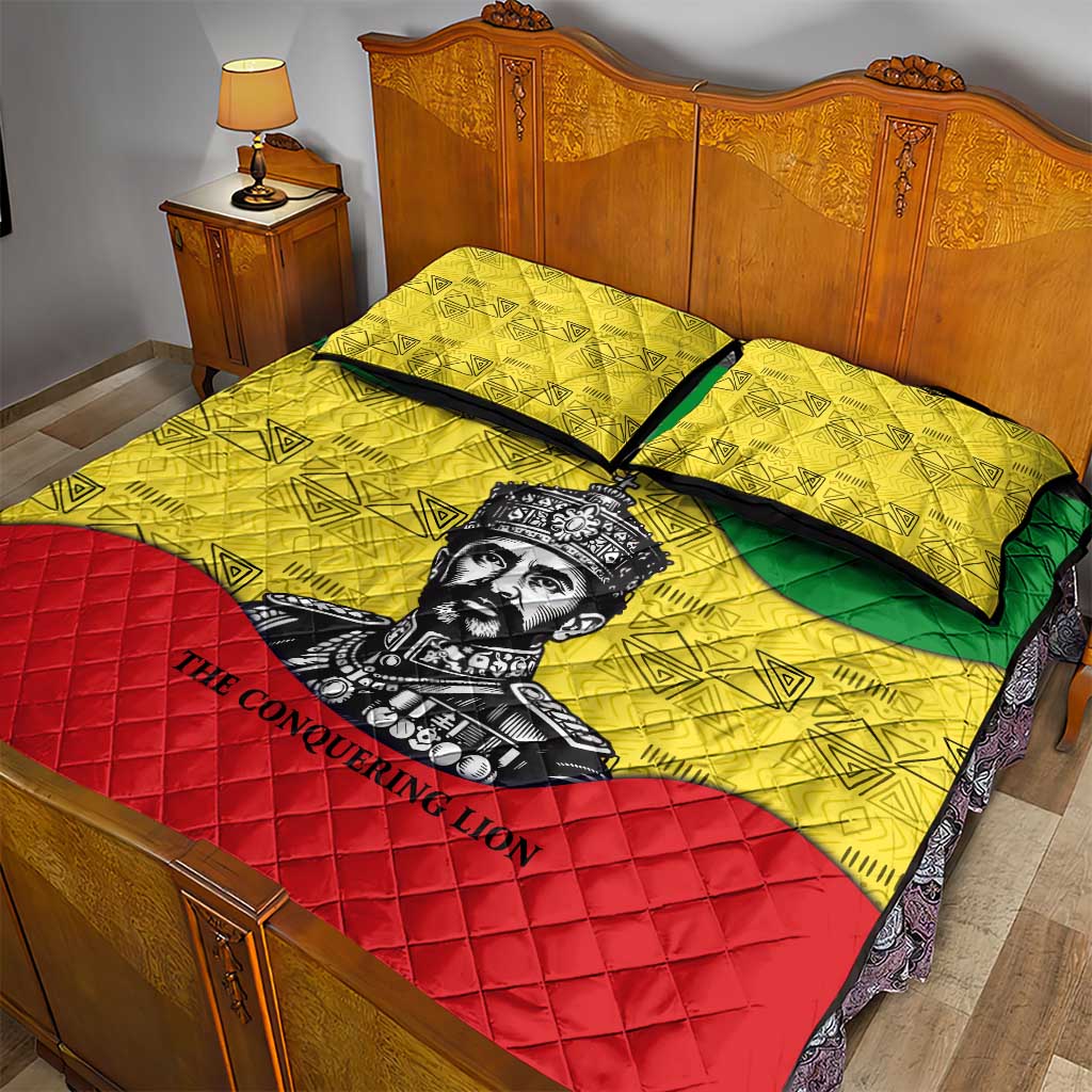 Haile Selassie I Quilt Bed Set Ethiopia Lion of Judah and Conquering Lion Pattern Tribute - African Pride