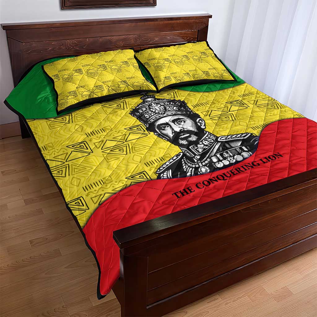 Haile Selassie I Quilt Bed Set Ethiopia Lion of Judah and Conquering Lion Pattern Tribute - African Pride