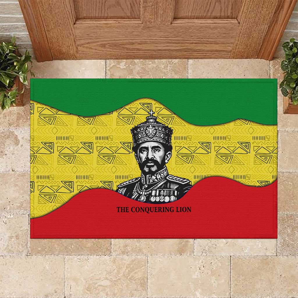 Haile Selassie I Rubber Doormat Ethiopia Lion of Judah and Conquering Lion Pattern Tribute - African Pride