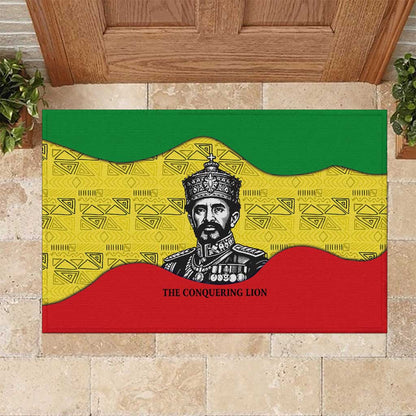 Haile Selassie I Rubber Doormat Ethiopia Lion of Judah and Conquering Lion Pattern Tribute - African Pride