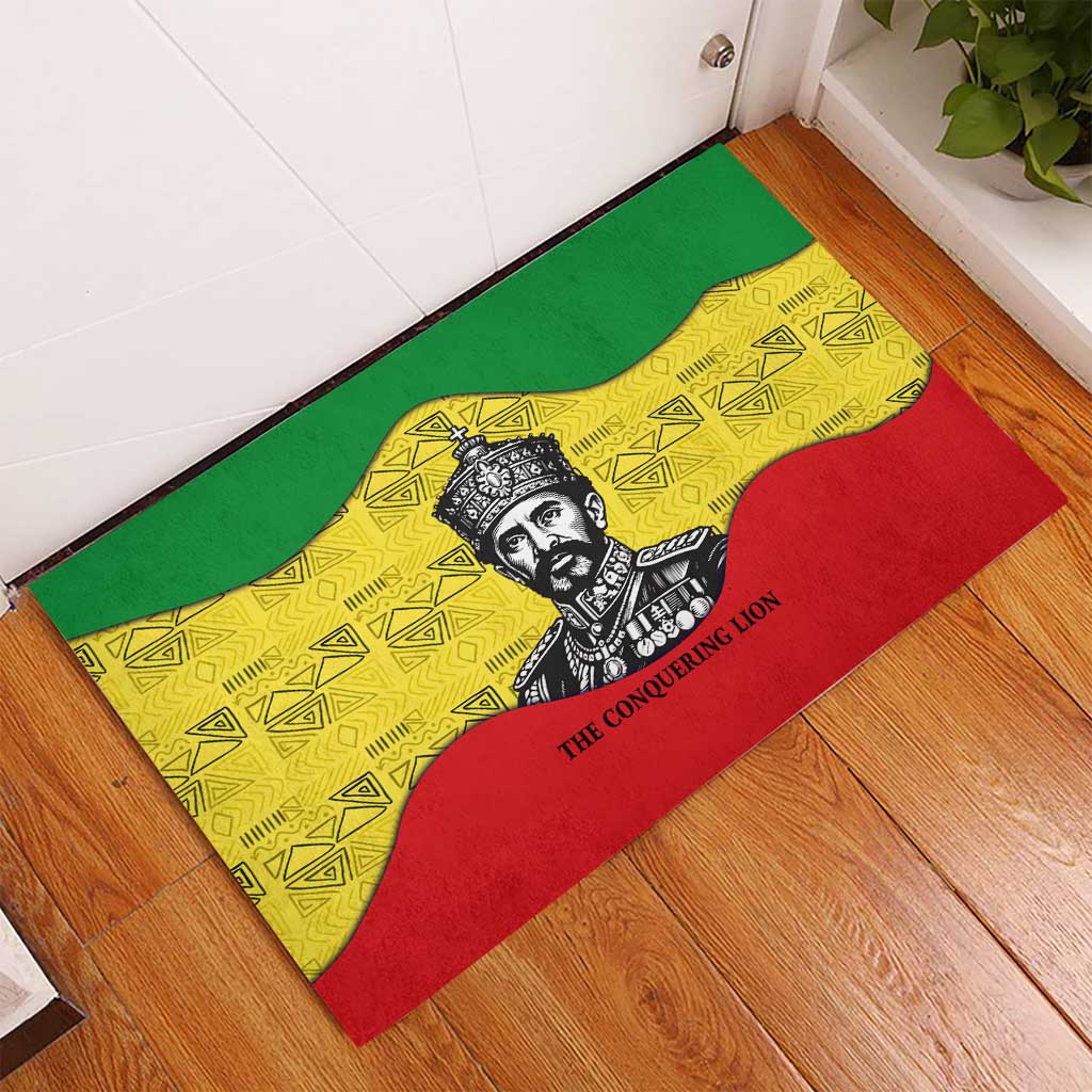 Haile Selassie I Rubber Doormat Ethiopia Lion of Judah and Conquering Lion Pattern Tribute - African Pride