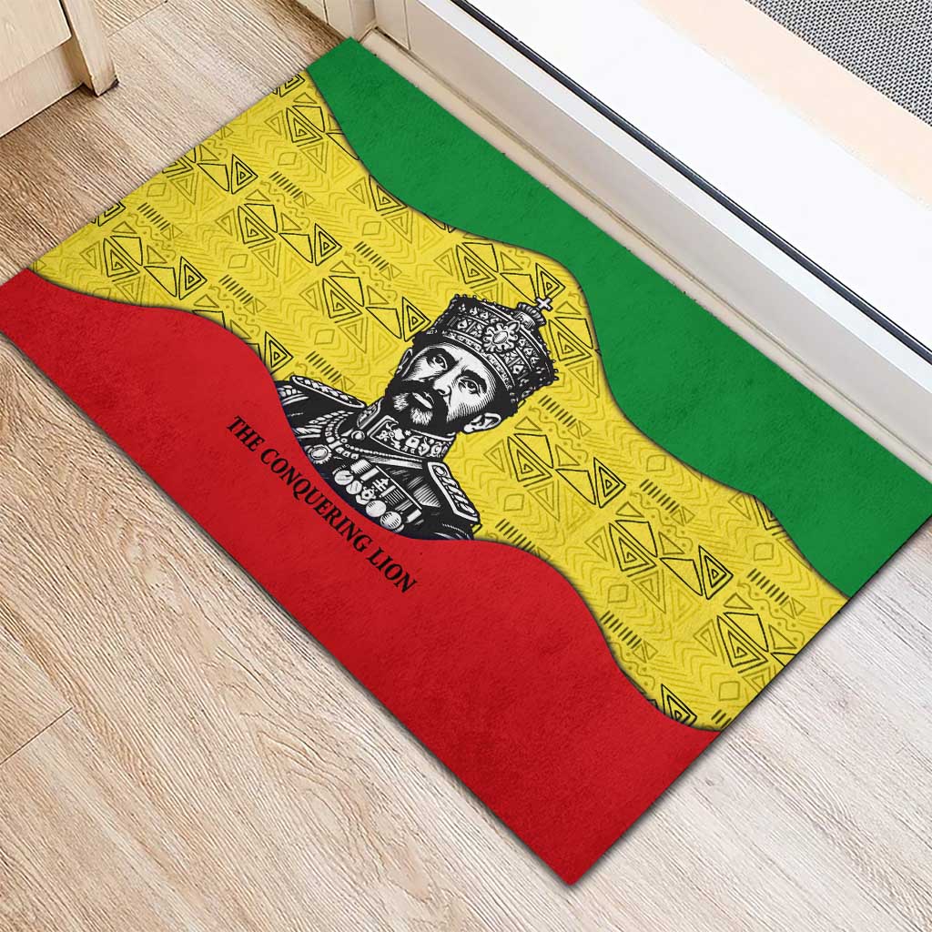 Haile Selassie I Rubber Doormat Ethiopia Lion of Judah and Conquering Lion Pattern Tribute - African Pride