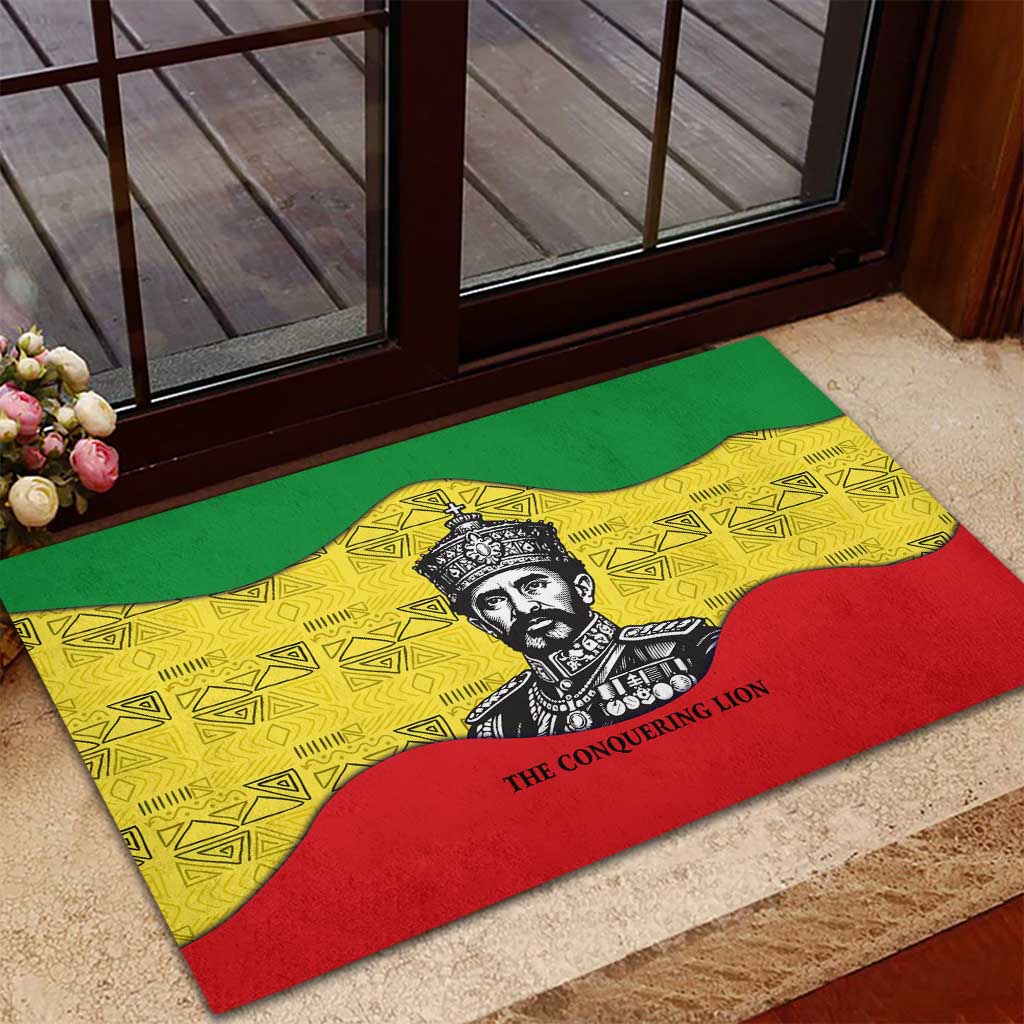 Haile Selassie I Rubber Doormat Ethiopia Lion of Judah and Conquering Lion Pattern Tribute - African Pride