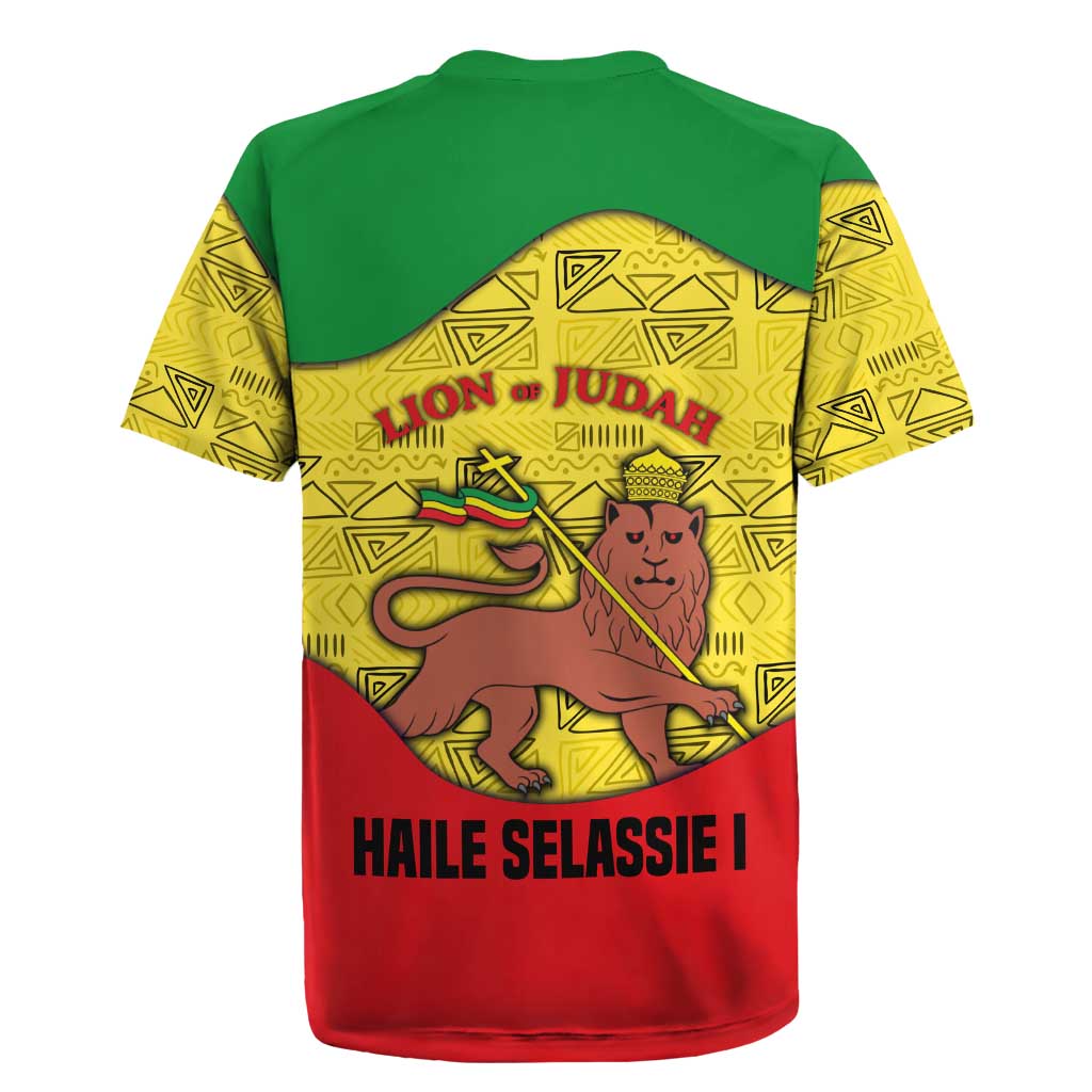 Haile Selassie I Rugby Jersey Ethiopia Lion of Judah and Conquering Lion Pattern Tribute - African Pride