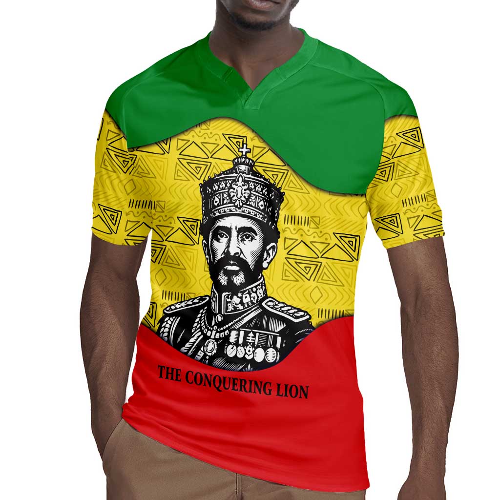 Haile Selassie I Rugby Jersey Ethiopia Lion of Judah and Conquering Lion Pattern Tribute - African Pride