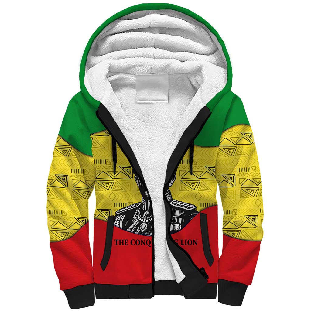 Haile Selassie I Sherpa Hoodie Ethiopia Lion of Judah and Conquering Lion Pattern Tribute - African Pride