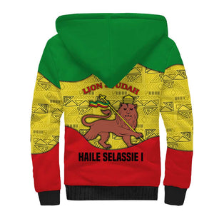 Haile Selassie I Sherpa Hoodie Ethiopia Lion of Judah and Conquering Lion Pattern Tribute - African Pride