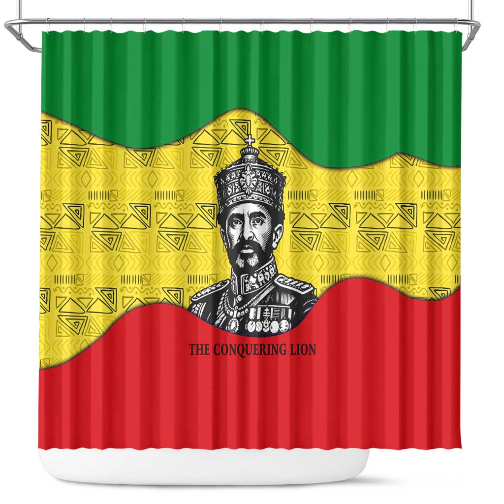 Haile Selassie I Shower Curtain Ethiopia Lion of Judah and Conquering Lion Pattern Tribute - African Pride