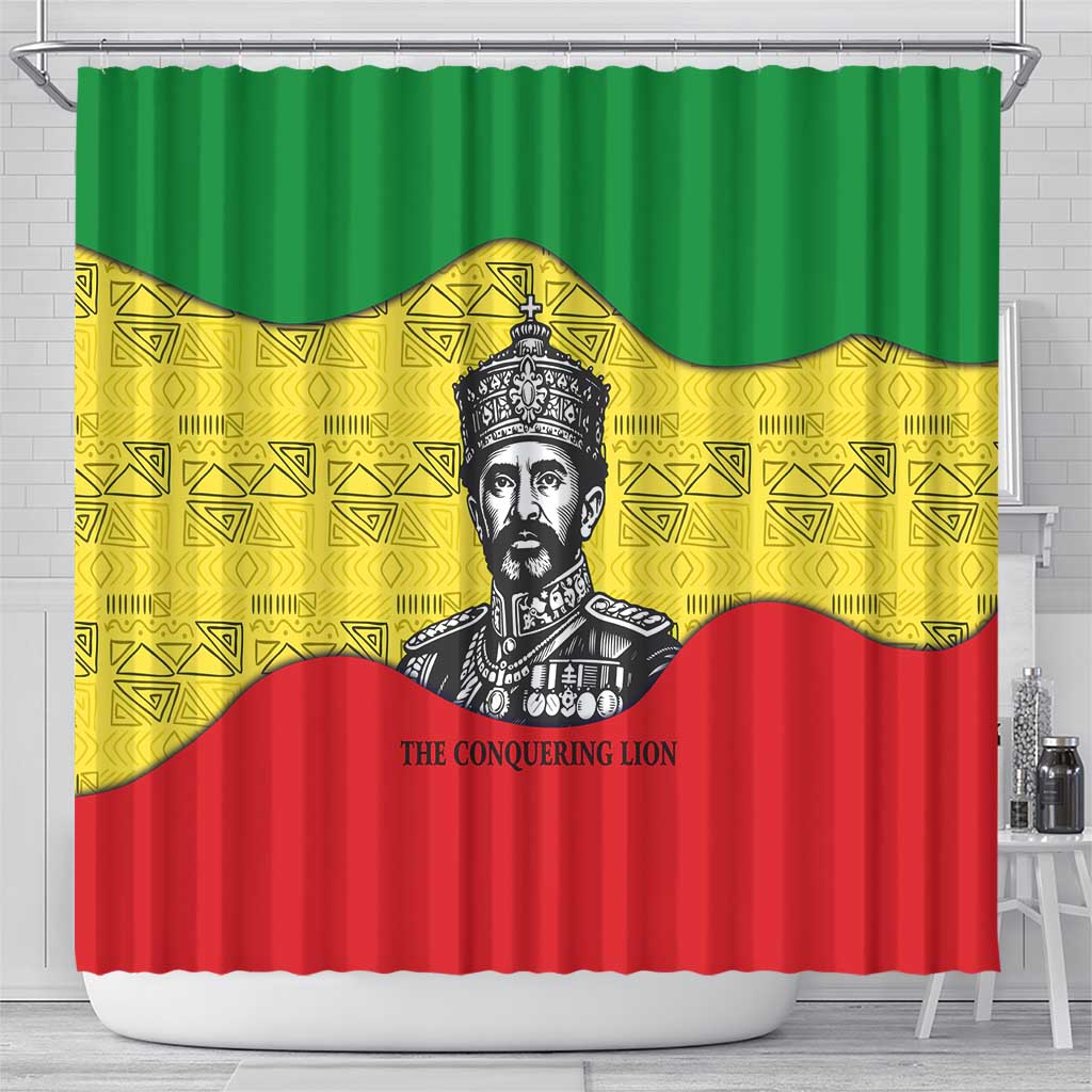 Haile Selassie I Shower Curtain Ethiopia Lion of Judah and Conquering Lion Pattern Tribute - African Pride