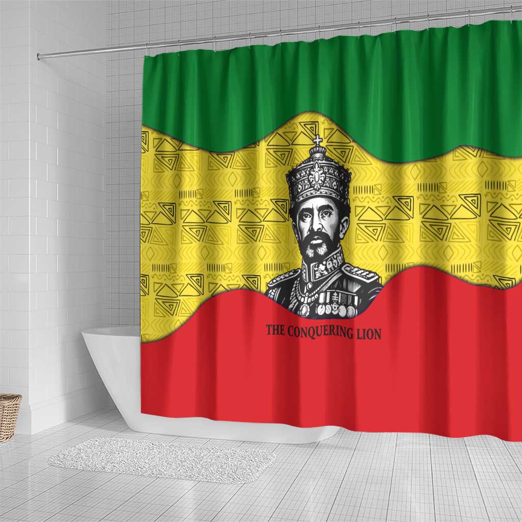 Haile Selassie I Shower Curtain Ethiopia Lion of Judah and Conquering Lion Pattern Tribute - African Pride