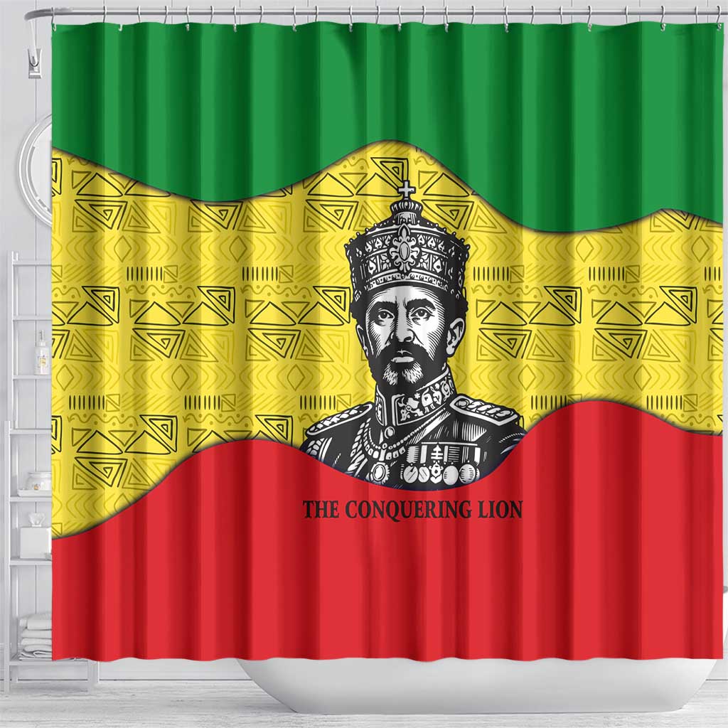 Haile Selassie I Shower Curtain Ethiopia Lion of Judah and Conquering Lion Pattern Tribute - African Pride