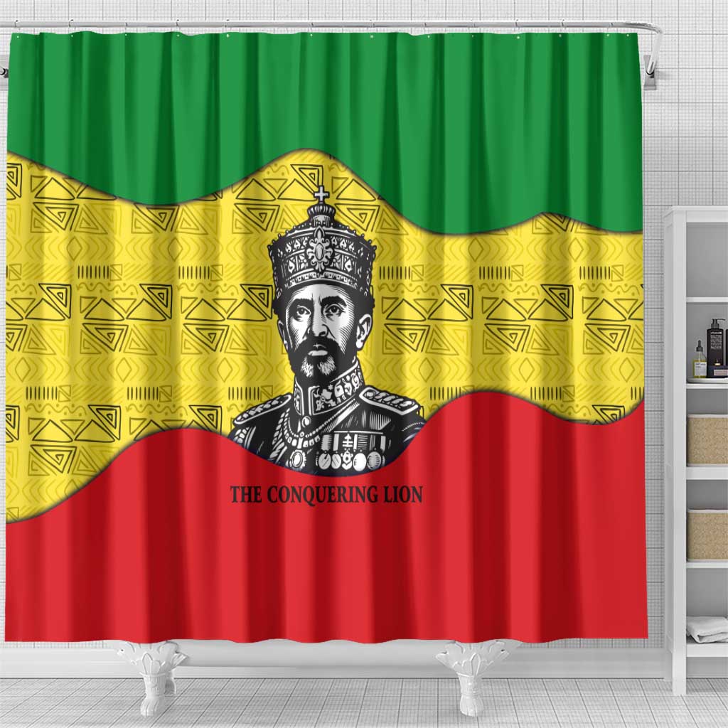 Haile Selassie I Shower Curtain Ethiopia Lion of Judah and Conquering Lion Pattern Tribute - African Pride
