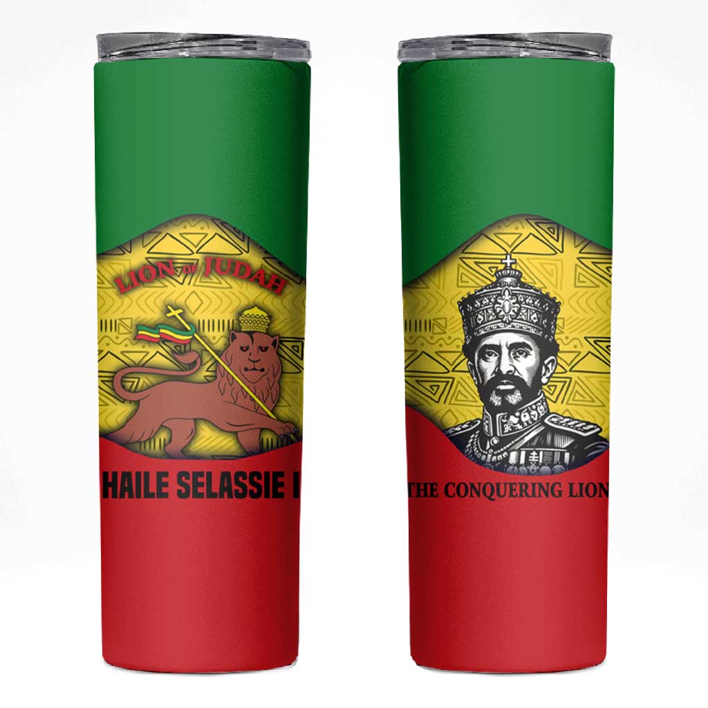 Haile Selassie I Skinny Tumbler Ethiopia Lion of Judah and Conquering Lion Pattern Tribute - African Pride