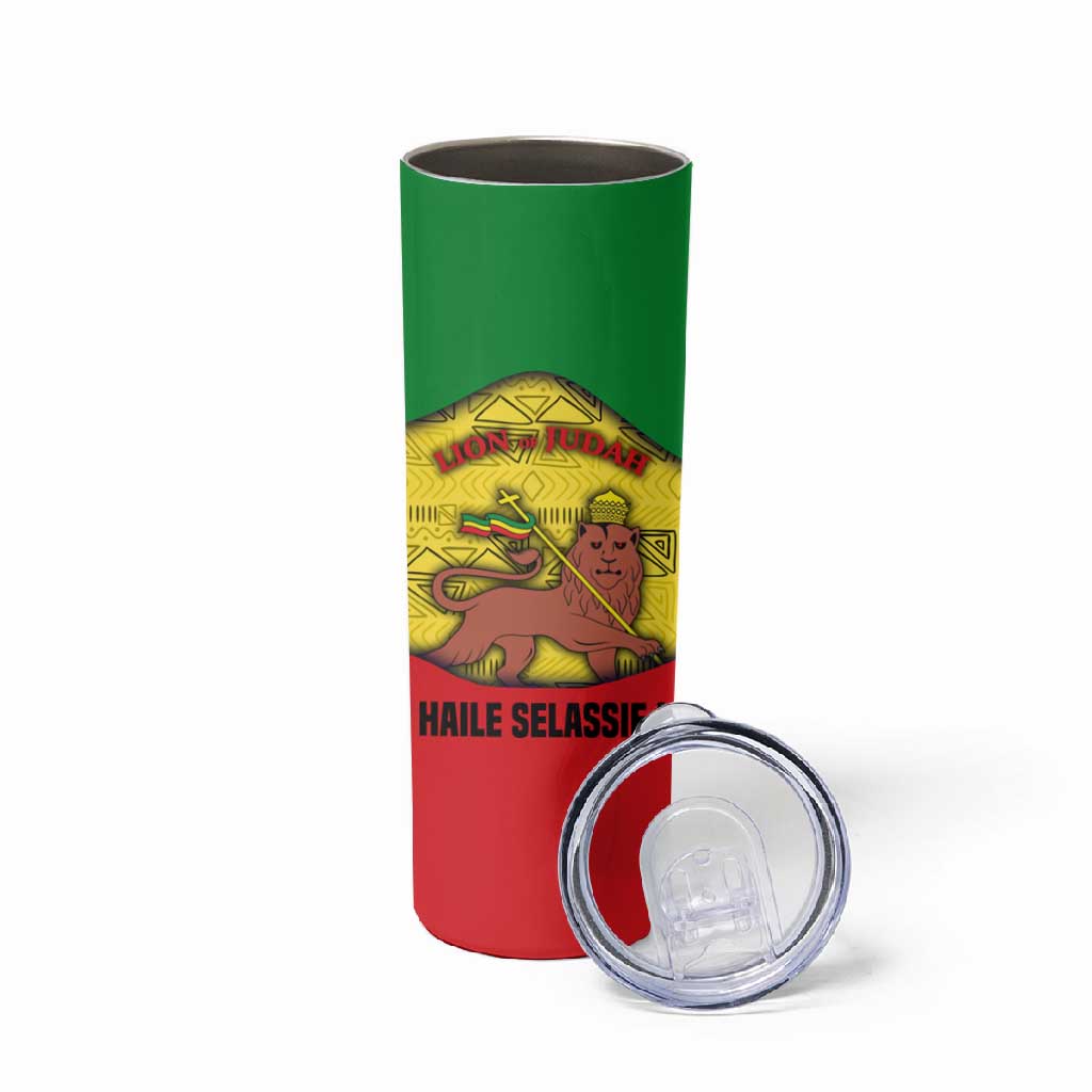 Haile Selassie I Skinny Tumbler Ethiopia Lion of Judah and Conquering Lion Pattern Tribute - African Pride