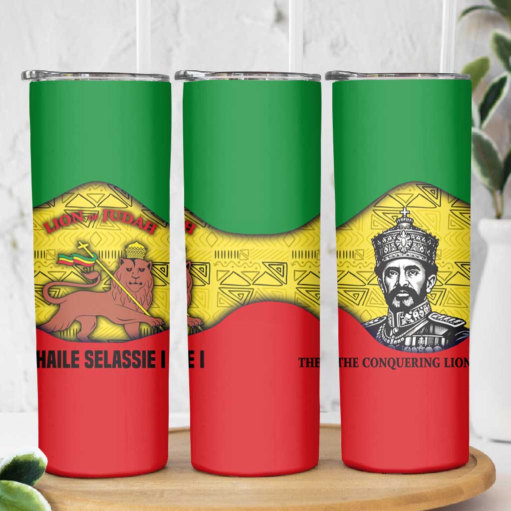 Haile Selassie I Skinny Tumbler Ethiopia Lion of Judah and Conquering Lion Pattern Tribute - African Pride