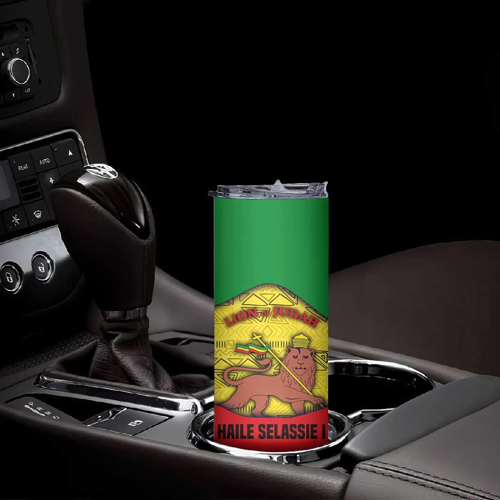 Haile Selassie I Skinny Tumbler Ethiopia Lion of Judah and Conquering Lion Pattern Tribute - African Pride