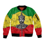 Haile Selassie I Sleeve Zip Bomber Jacket Ethiopia Lion of Judah and Conquering Lion Pattern Tribute - African Pride