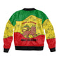 Haile Selassie I Sleeve Zip Bomber Jacket Ethiopia Lion of Judah and Conquering Lion Pattern Tribute - African Pride