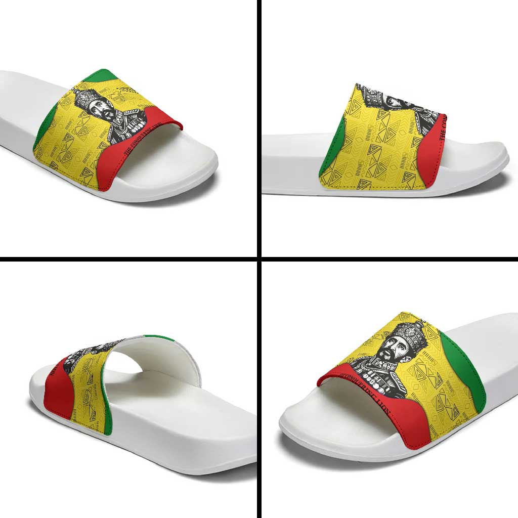 Haile Selassie I Slide Sandals Ethiopia Lion of Judah and Conquering Lion Pattern Tribute - African Pride