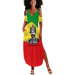 Haile Selassie I Summer Maxi Dress Ethiopia Lion of Judah and Conquering Lion Pattern Tribute - African Pride