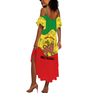 Haile Selassie I Summer Maxi Dress Ethiopia Lion of Judah and Conquering Lion Pattern Tribute - African Pride