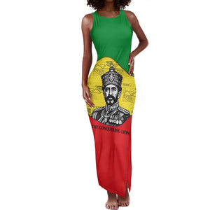 Haile Selassie I Tank Maxi Dress Ethiopia Lion of Judah and Conquering Lion Pattern Tribute - African Pride