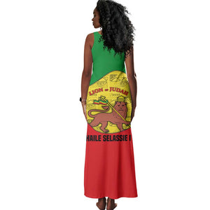 Haile Selassie I Tank Maxi Dress Ethiopia Lion of Judah and Conquering Lion Pattern Tribute - African Pride