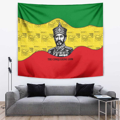 Haile Selassie I Tapestry Ethiopia Lion of Judah and Conquering Lion Pattern Tribute - African Pride