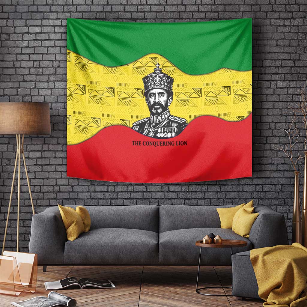 Haile Selassie I Tapestry Ethiopia Lion of Judah and Conquering Lion Pattern Tribute - African Pride