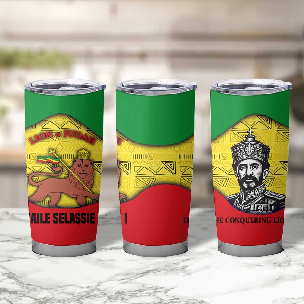 Haile Selassie I Tumbler Cup Ethiopia Lion of Judah and Conquering Lion Pattern Tribute - African Pride