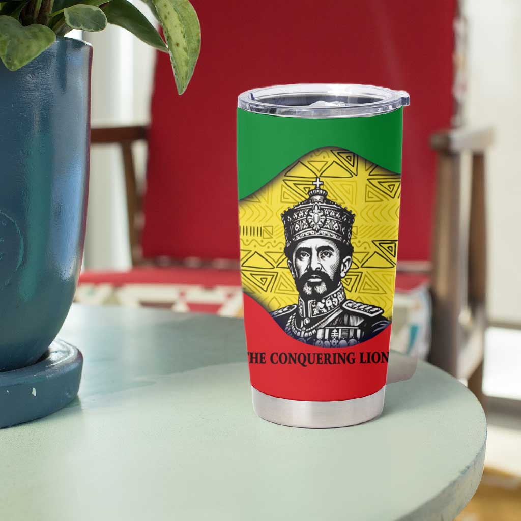 Haile Selassie I Tumbler Cup Ethiopia Lion of Judah and Conquering Lion Pattern Tribute - African Pride