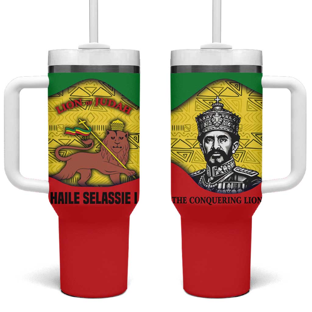 Haile Selassie I Tumbler With Handle Ethiopia Lion of Judah and Conquering Lion Pattern Tribute - African Pride