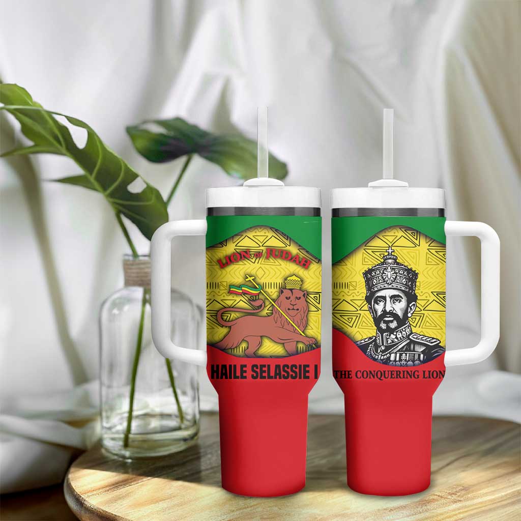 Haile Selassie I Tumbler With Handle Ethiopia Lion of Judah and Conquering Lion Pattern Tribute - African Pride