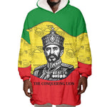 Haile Selassie I Wearable Blanket Hoodie Ethiopia Lion of Judah and Conquering Lion Pattern Tribute - African Pride