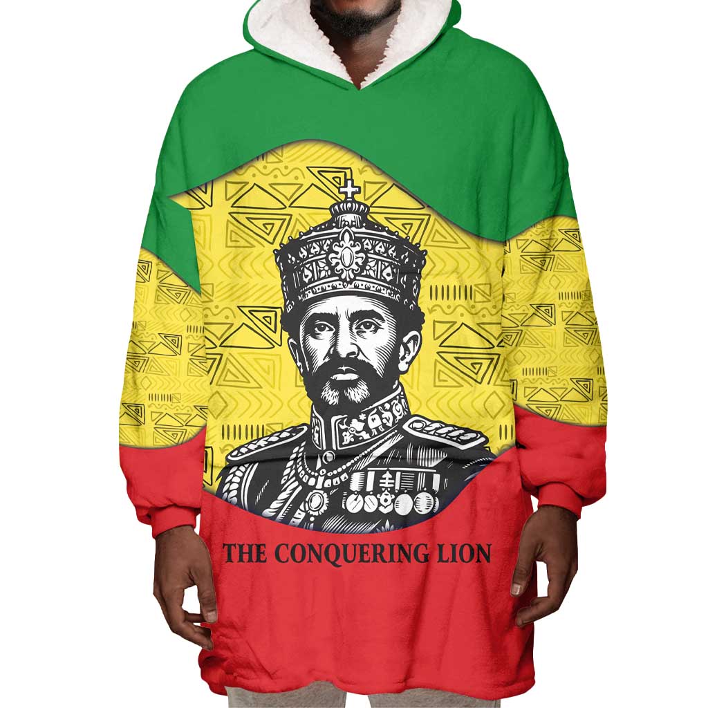 Haile Selassie I Wearable Blanket Hoodie Ethiopia Lion of Judah and Conquering Lion Pattern Tribute - African Pride