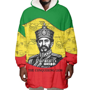 Haile Selassie I Wearable Blanket Hoodie Ethiopia Lion of Judah and Conquering Lion Pattern Tribute - African Pride