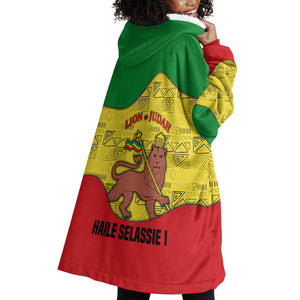 Haile Selassie I Wearable Blanket Hoodie Ethiopia Lion of Judah and Conquering Lion Pattern Tribute - African Pride