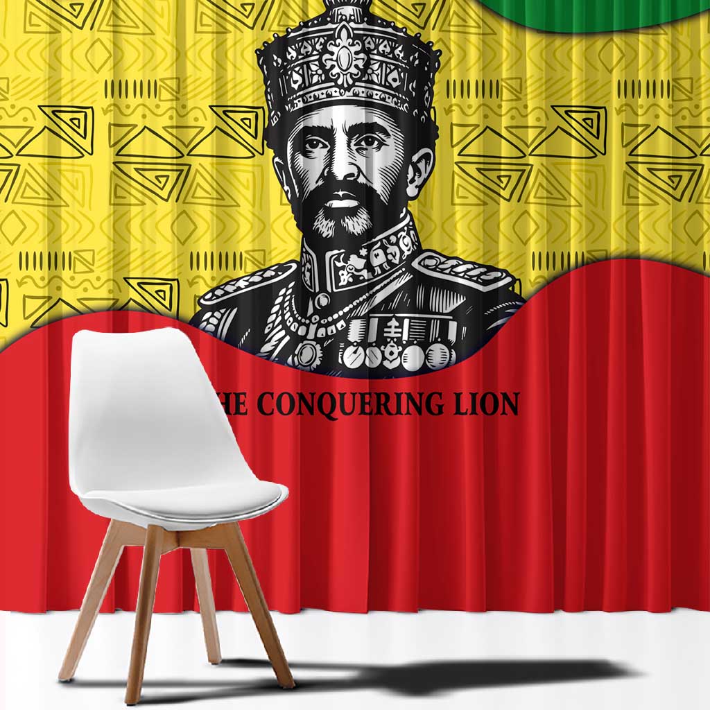 Haile Selassie I Window Curtain Ethiopia Lion of Judah and Conquering Lion Pattern Tribute - African Pride